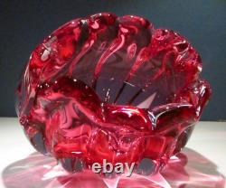 Czech Pink Bowl CHRIBSKA Crystal Glass Thick Heavy Bohemia HOSPODKA Skrdlovice