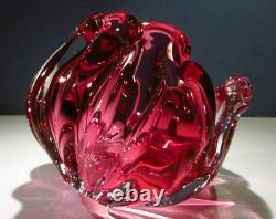Czech Pink Bowl CHRIBSKA Crystal Glass Thick Heavy Bohemia HOSPODKA Skrdlovice