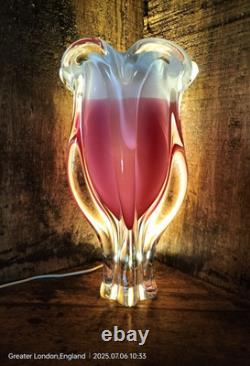 Czech art glass Pink / White vase Josef Hospodka Chribska pink 1960 rare 29cm