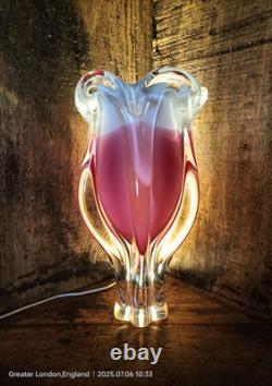 Czech art glass Pink / White vase Josef Hospodka Chribska pink 1960 rare 29cm