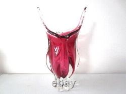 Czech art glass vase Josef Hospodka Chribska pink 1960 rare 32cm large & heavy