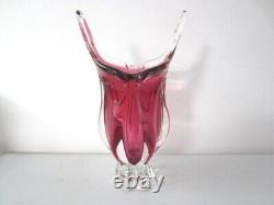 Czech art glass vase Josef Hospodka Chribska pink 1960 rare 32cm large & heavy