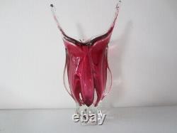 Czech art glass vase Josef Hospodka Chribska pink 1960 rare 32cm large & heavy