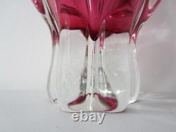 Czech art glass vase Josef Hospodka Chribska pink 1960 rare 32cm large & heavy