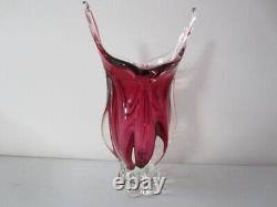 Czech art glass vase Josef Hospodka Chribska pink 1960 rare 32cm large & heavy