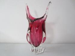 Czech art glass vase Josef Hospodka Chribska pink 1960 rare 32cm large & heavy