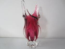 Czech art glass vase Josef Hospodka Chribska pink 1960 rare 32cm large & heavy