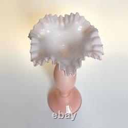 Czechoslovakia Czech Glass Ruffle Vase Pink White