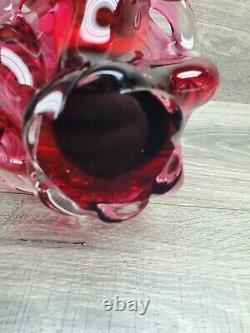 Czechoslovakian Hand Blown Glass Basket Glass Cranberry/Pink Glass Centerpiece