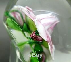 DANIEL SALAZAR Large Pink Rose & Small Roses Glass Paperweight, Apr 3.75Wx3.25H