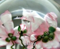DANIEL SALAZAR Pink Clematis Flowers Art Glass Studio Paperweight, Aprx 3.5Wx3H