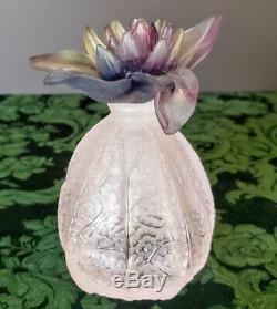 DAUM Crystal Physalis Perfume-Lotion Bottle France Signed Perfect Pink & Violets