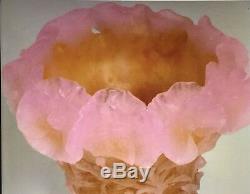 DAUM France Pate De Verre Crystal Magnum Grand Hibiscus Pink Vase 01279-1 NIB
