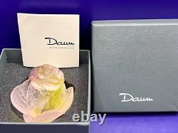 DAUM Frence Vintage Pink Green Amethyst Art Glass Rose Bowl Pate de Verre withbox