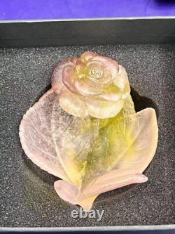 DAUM Frence Vintage Pink Green Amethyst Art Glass Rose Bowl Pate de Verre withbox