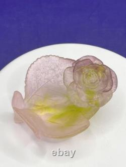 DAUM Frence Vintage Pink Green Amethyst Art Glass Rose Bowl Pate de Verre withbox