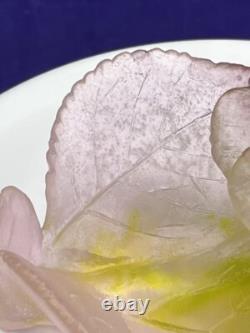 DAUM Frence Vintage Pink Green Amethyst Art Glass Rose Bowl Pate de Verre withbox