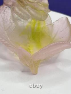 DAUM Frence Vintage Pink Green Amethyst Art Glass Rose Bowl Pate de Verre withbox