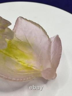 DAUM Frence Vintage Pink Green Amethyst Art Glass Rose Bowl Pate de Verre withbox