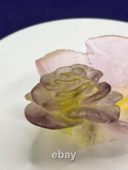 DAUM Frence Vintage Pink Green Amethyst Art Glass Rose Bowl Pate de Verre withbox
