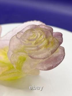DAUM Frence Vintage Pink Green Amethyst Art Glass Rose Bowl Pate de Verre withbox