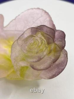 DAUM Frence Vintage Pink Green Amethyst Art Glass Rose Bowl Pate de Verre withbox