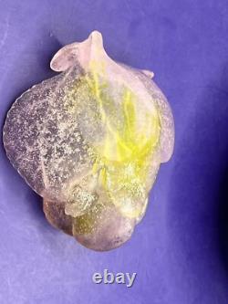 DAUM Frence Vintage Pink Green Amethyst Art Glass Rose Bowl Pate de Verre withbox