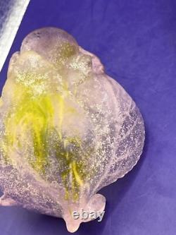 DAUM Frence Vintage Pink Green Amethyst Art Glass Rose Bowl Pate de Verre withbox