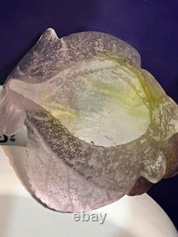 DAUM Frence Vintage Pink Green Amethyst Art Glass Rose Bowl Pate de Verre withbox