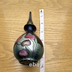 D Barry's iridescent Art Glass Perfume Bottle with Stopper Floral 7in