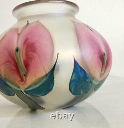 Daniel Lotton 1994 Pink Anthurium Art Glass Vase