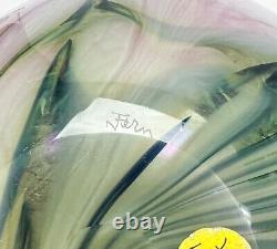 Daniel Lotton Art Glass Vase Pink and Green Pulled Feather Signed