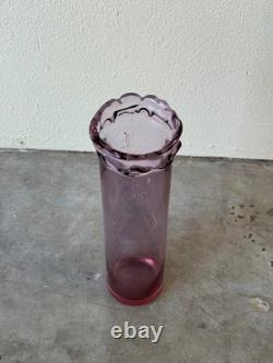Danish Hand-Blown Pink Art Glass Vase with Ruffled Rim by Christer Holmgren