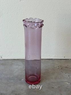 Danish Hand-Blown Pink Art Glass Vase with Ruffled Rim by Christer Holmgren