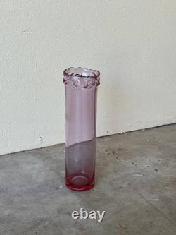 Danish Hand-Blown Pink Art Glass Vase with Ruffled Rim by Christer Holmgren