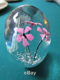 Daum France Crystal Paperweight Pink Flowers And Bubbles Signed 3 1/2