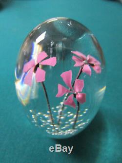 Daum France Crystal Paperweight Pink Flowers And Bubbles Signed 3 1/2