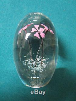 Daum France Crystal Paperweight Pink Flowers And Bubbles Signed 3 1/2