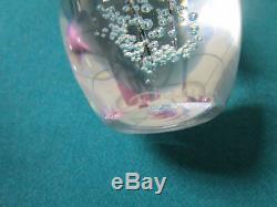 Daum France Crystal Paperweight Pink Flowers And Bubbles Signed 3 1/2