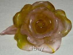 Daum France Lt Pink Green Flower Pate de Verre Signed Figurine Paperweight CC