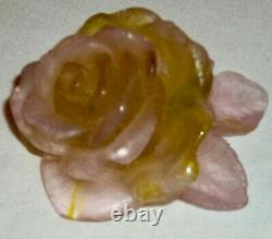 Daum France Lt Pink Green Flower Pate de Verre Signed Figurine Paperweight CC