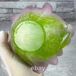 Daum France Pate De Verre Crystal Rose Bowl Pink Green Floral Art Glass