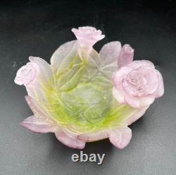 Daum (France) Pate de Verre Crystal ROSE Bowl/Dish Pink/Green (5 Dia) EXC