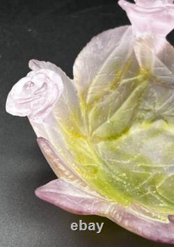 Daum (France) Pate de Verre Crystal ROSE Bowl/Dish Pink/Green (5 Dia) EXC