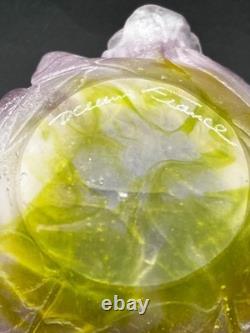 Daum (France) Pate de Verre Crystal ROSE Bowl/Dish Pink/Green (5 Dia) EXC