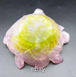 Daum (France) Pate de Verre Crystal ROSE Bowl/Dish Pink/Green (5 Dia) EXC
