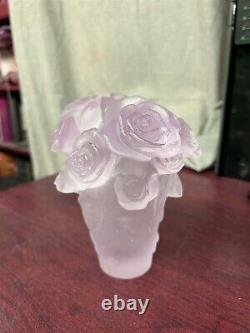 Daum France Pink Art Glass 6-1/2 Vase Passion Rose
