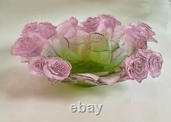 Daum Large Rose Bowl #01672 Retail $1,980 Pate de Verre French Crystal NEW