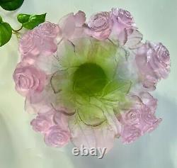 Daum Large Rose Bowl #01672 Retail $1,980 Pate de Verre French Crystal NEW