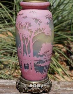 Daum Nancy Cameo Landscape Pink Vase Lamp